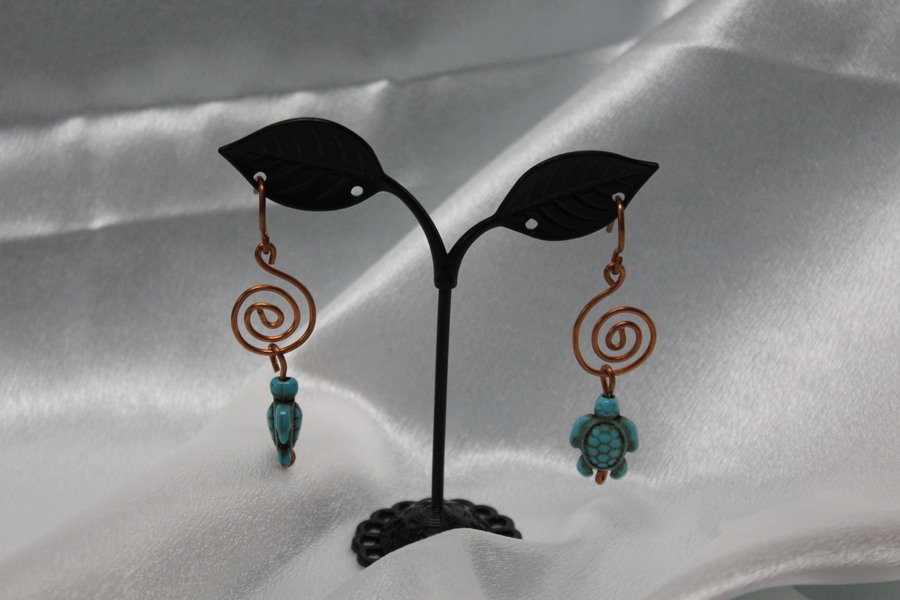 Boucle-Oreille-Fil-Cuivre-Couleur-Cuivre-Perle-Turquoise-Tortue-2