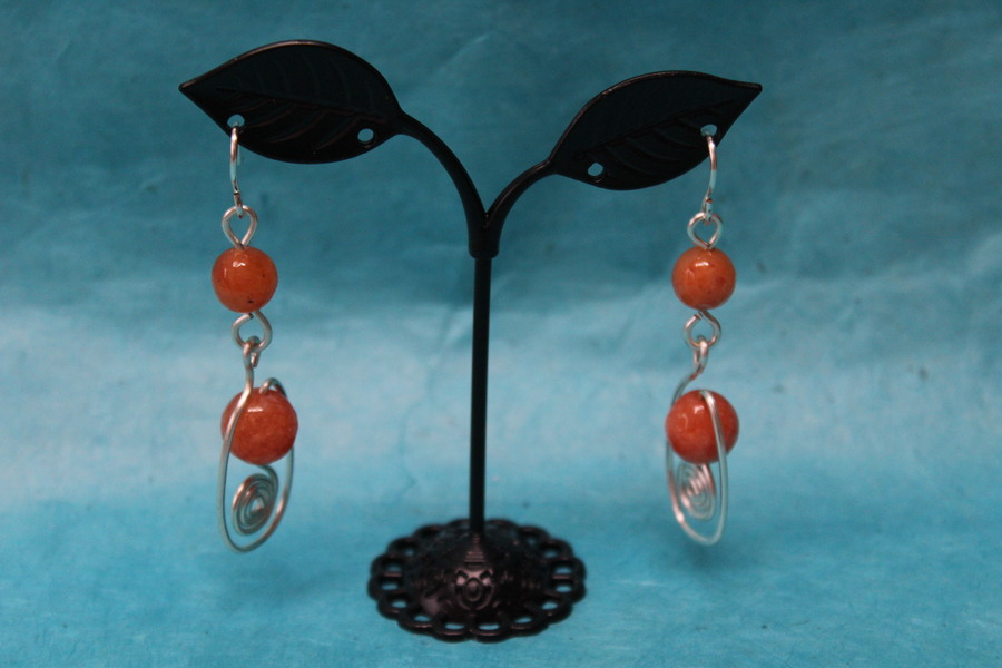 Boucle-Oreille-Fil-Cuivre-Argente-Perle-Rhodonite-Facette-Veritable-1