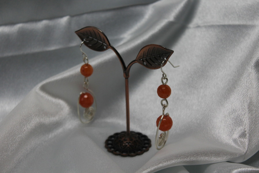 Boucle-Oreille-Fil-Cuivre-Argente-Perle-Rhodonite-Facette-Veritable-3