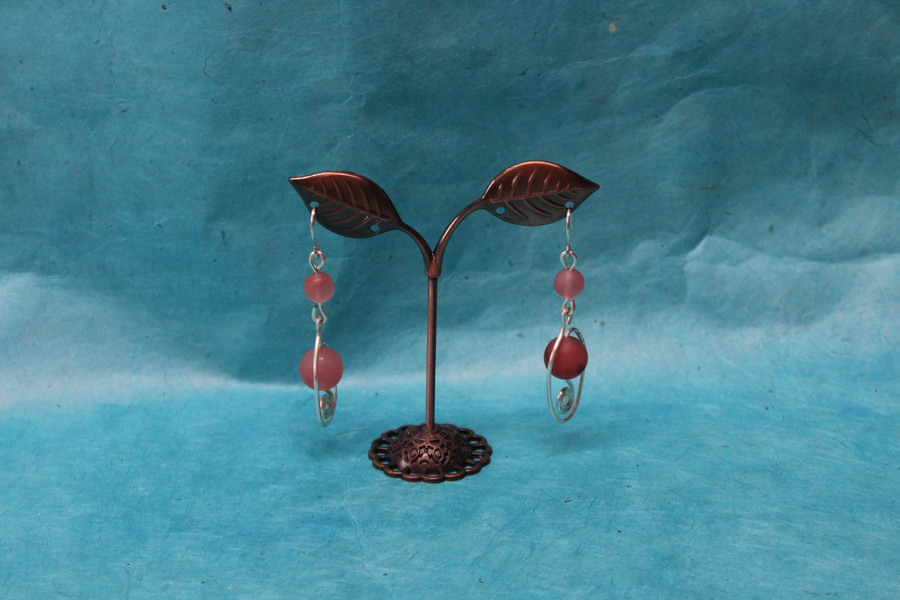 Boucle-Oreille-Fil-Cuivre-Argente-Perle-Agate-Givre-Veritable-