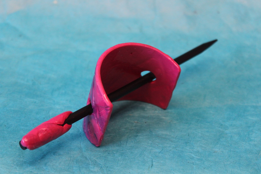 Barette Chignon Adulte en Pâte polymère-Fond Magenta ,Décalcomanie Marbré Bleu et Impression Losange (4)
