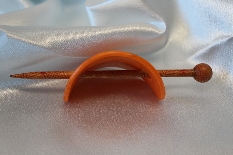 Barette Chignon Enfant en Pâte polymère-Fond Orange et Décalcomanie Fleurie (2)