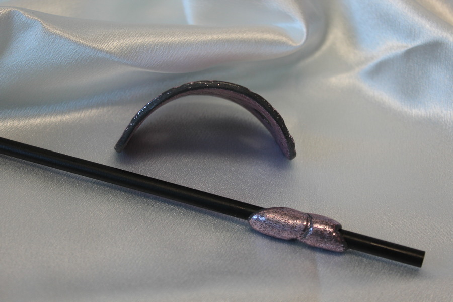 Barette Chignon Enfant Ovale en Pâte polymère-Fond Antracite et Paillètes Roses, et Impression Losange (2)