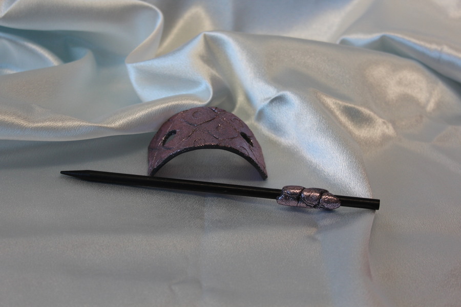 Barette Chignon Enfant en Pâte polymère-Fond Antracite et Paillètes Roses, et Impression Losange (2)