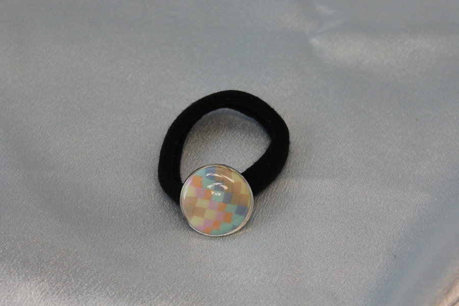 Elastique à Cheveux-Support Argenté-Cabochon Couleur Pastel