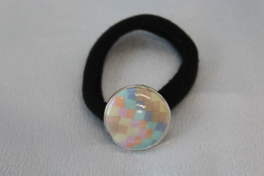 Elastique à Cheveux-Support Argenté-Cabochon Couleur Pastel (2)