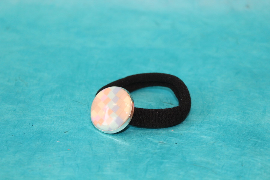 Elastique à Cheveux-Support Argenté-Cabochon Couleur Pastel (3)