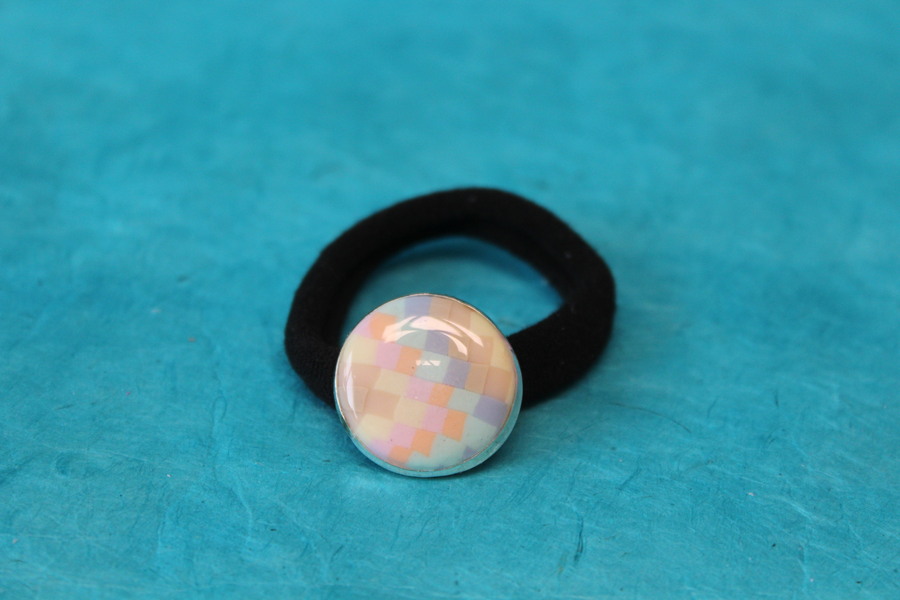 Elastique à Cheveux-Support Argenté-Cabochon Couleur Pastel (4)