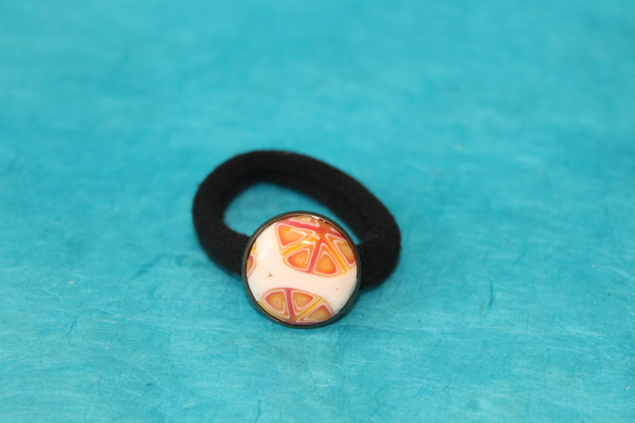Elastique à Cheveux-Support Bronze-Cabochon Tranche dOrange (3)