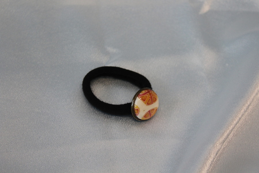 Elastique à Cheveux-Support Bronze-Cabochon Tranche dOrange (2)