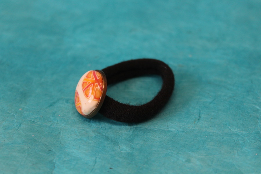 Elastique à Cheveux-Support Bronze-Cabochon Tranche dOrange (4)