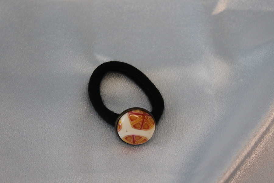 Elastique à Cheveux-Support Bronze-Cabochon Tranche dOrange