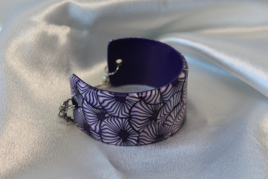 Bracelet Manchette en Pâte Polymère, Motif floral (5)