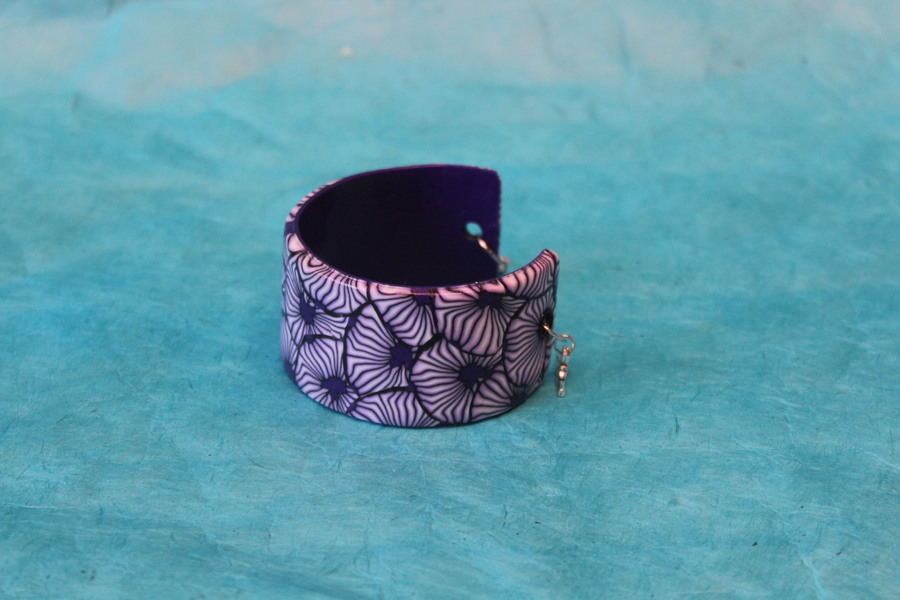 Bracelet Manchette en Pâte Polymère, Motif floral (2)