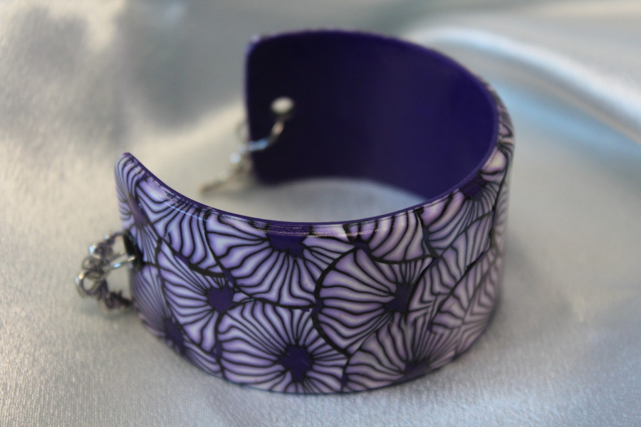 Bracelet Manchette en Pâte Polymère, Motif floral (6)