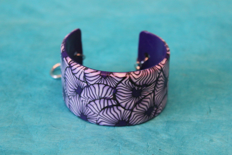 Bracelet Manchette en Pâte Polymère, Motif floral (3)