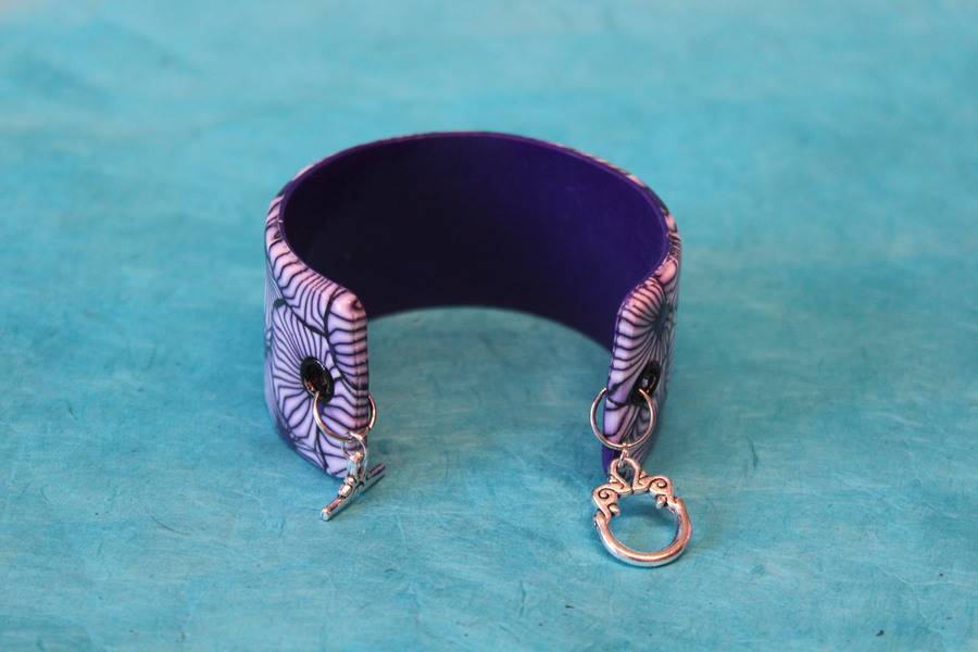 Bracelet Manchette en Pâte Polymère, Motif floral (4)