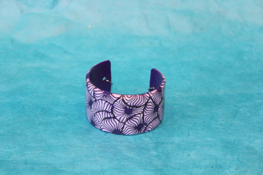 Bracelet Manchette en Pâte Polymère, Motif floral
