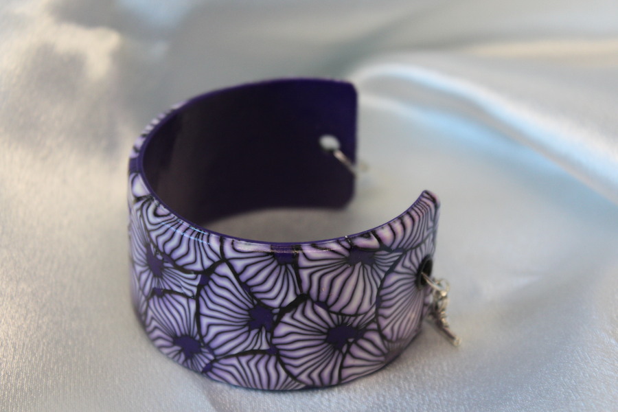 Bracelet Manchette en Pâte Polymère, Motif floral (7)