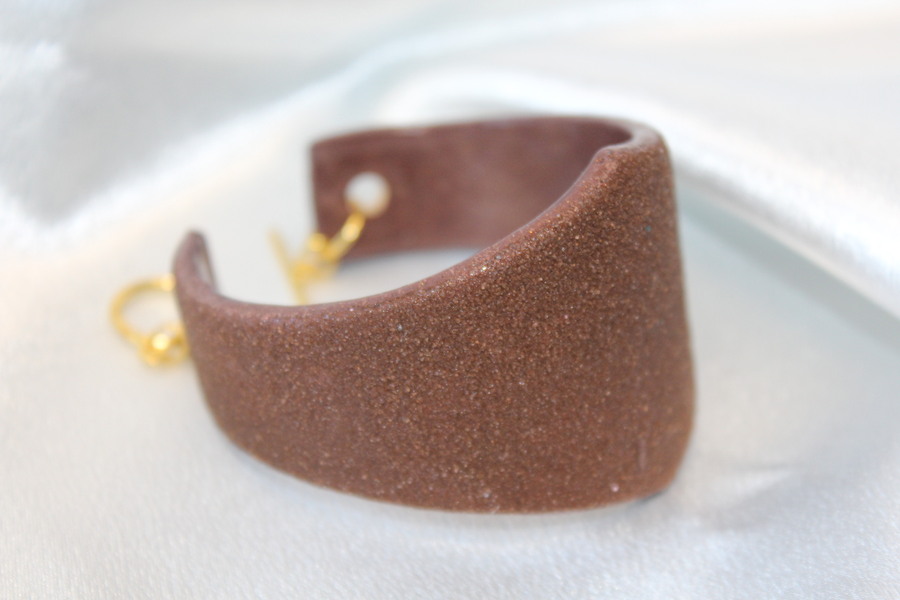 Bracelet Manchette Pâte Polymère Marron et Sable Coloré (5)