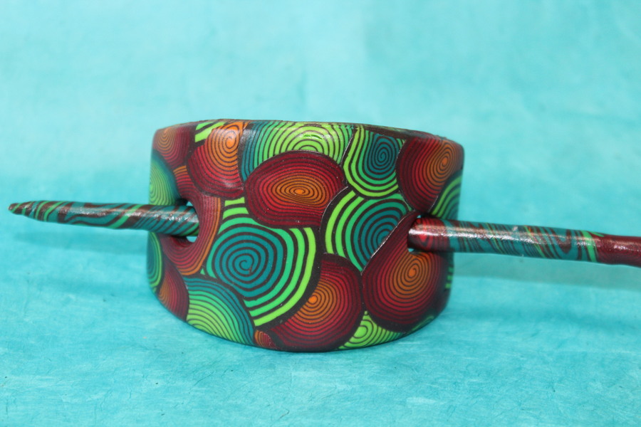 Barette-Chignon-Rectangulaire-Polymere-Spirales-Multicolor