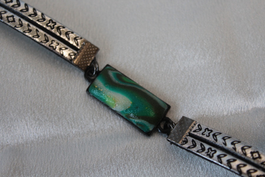 Bracelet Support Acier Noir Cabochons Rectangulaire. Déco en pâte PolymèreMarbré Multicolores (3)