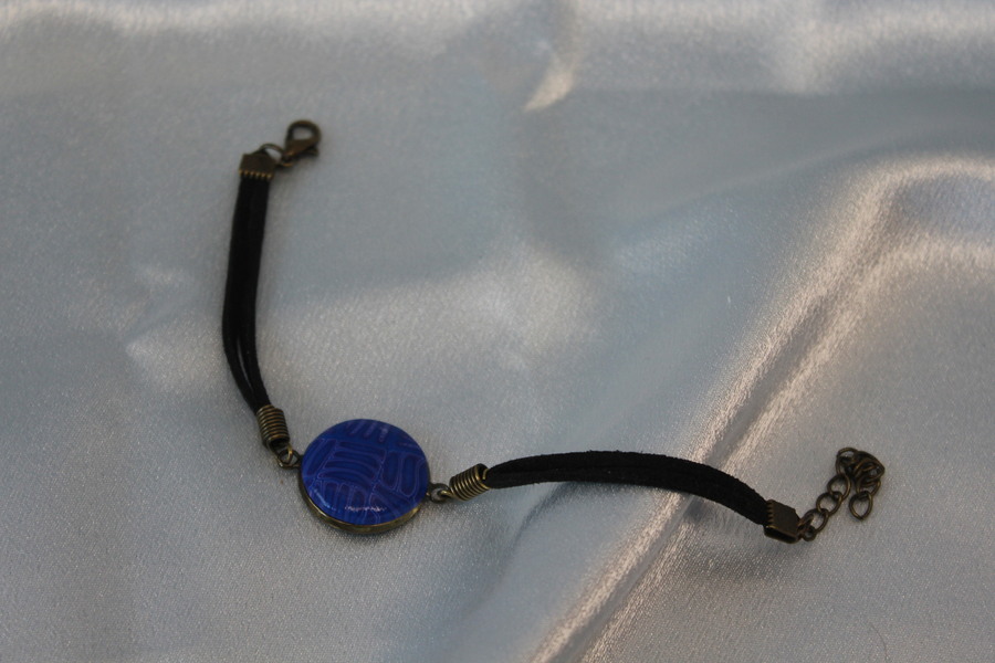 Bracelet Support Acier couleur Bronze à 1 Cabochons. Déco en pâte Polymère 2 tons Bleu et Rose