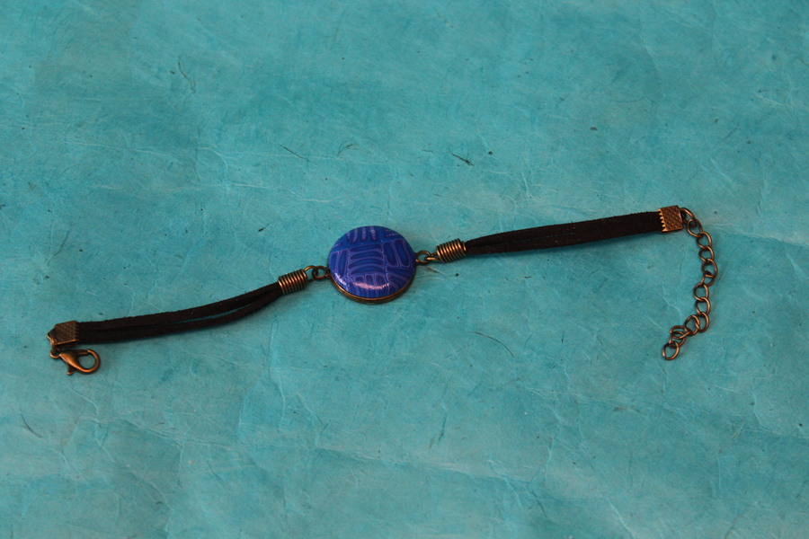 Bracelet Support Acier couleur Bronze à 1 Cabochons. Déco en pâte Polymère 2 tons Bleu et Rose (4)