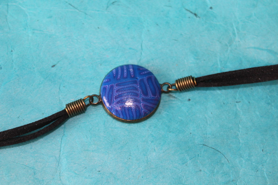 Bracelet Support Acier couleur Bronze à 1 Cabochons. Déco en pâte Polymère 2 tons Bleu et Rose (3)