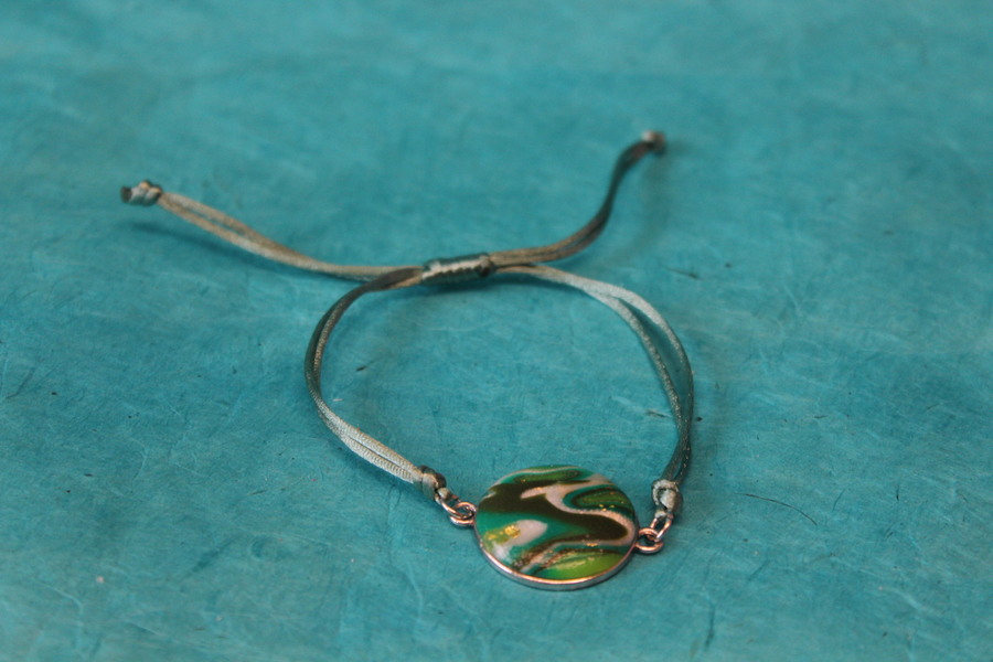 Bracelet Support Acier Argenté à 1 Cabochons. Déco en pâte Polymère marbré Multicolores (5)
