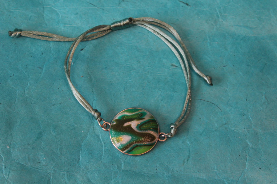 Bracelet Support Acier Argenté à 1 Cabochons. Déco en pâte Polymère marbré Multicolores (4)