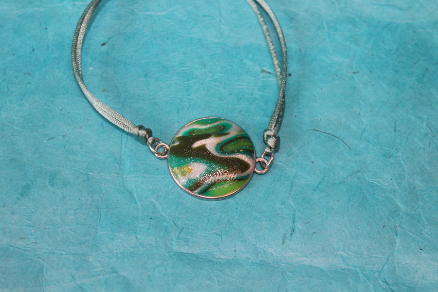 Bracelet Support Acier Argenté à 1 Cabochons. Déco en pâte Polymère marbré Multicolores (6)
