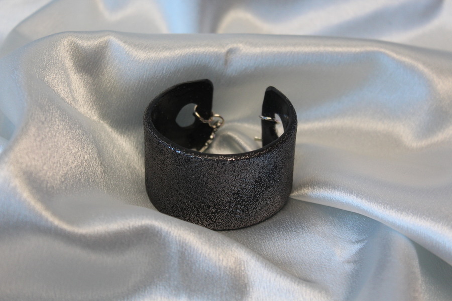 Bracelet Manchette  Droit Pâte Polymere et paillette Argenté avec des impressions (4)