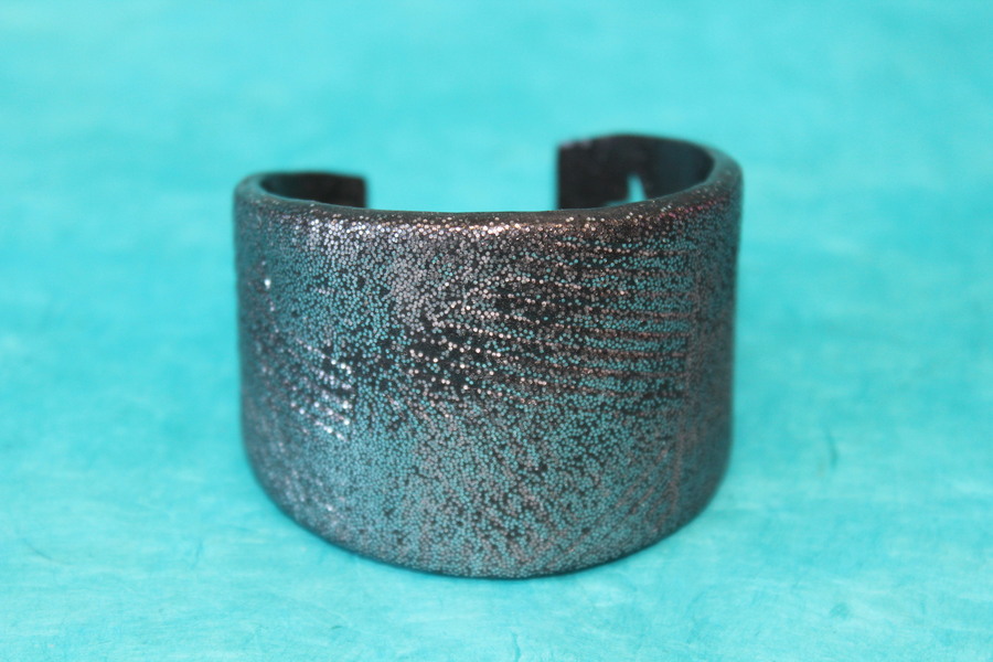 Bracelet Manchette Pâte Polymère et Paillette Argenté avec Impression (3)