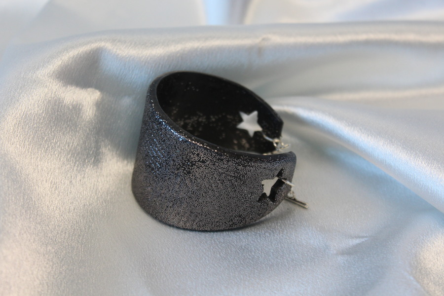 Bracelet Manchette Pâte Polymère et Paillette Argenté avec Impression (5)