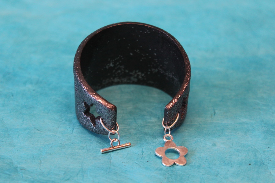 Bracelet Manchette Pâte Polymère et Paillette Argenté avec Impression (4)