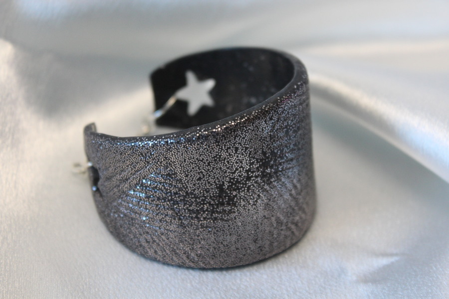Bracelet Manchette Pâte Polymère et Paillette Argenté avec Impression (6)