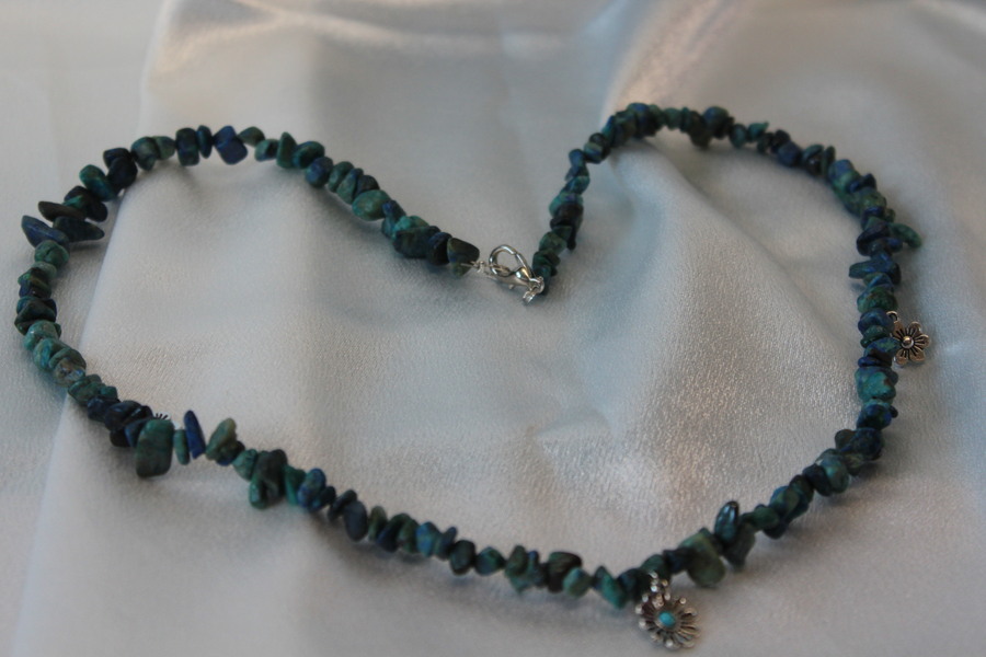 Parure-Bracelet-Collier-Boucle dOreille-Perles de Chrysocolle Véritable (7)