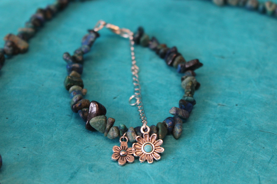 Parure-Bracelet-Collier-Boucle dOreille-Perles de Chrysocolle Véritable (3)
