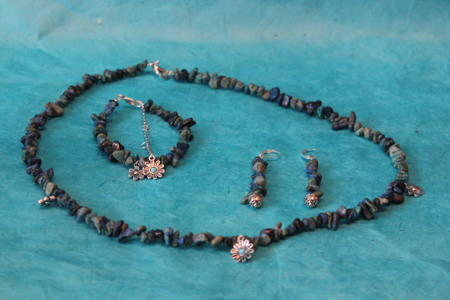Parure-Bracelet-Collier-Boucle dOreille-Perles de Chrysocolle Véritable (2)
