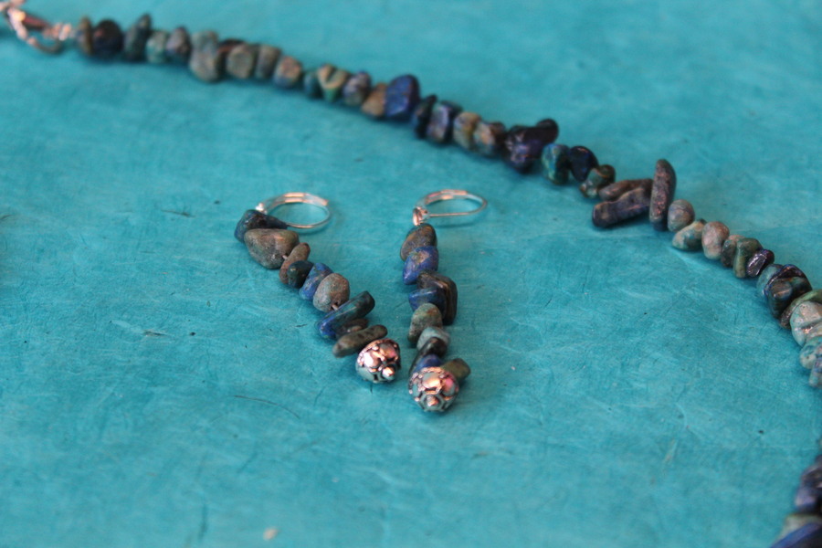 Parure-Bracelet-Collier-Boucle dOreille-Perles de Chrysocolle Véritable (6)