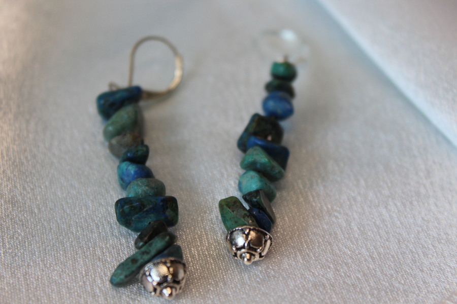 Parure-Bracelet-Collier-Boucle dOreille-Perles de Chrysocolle Véritable (8)
