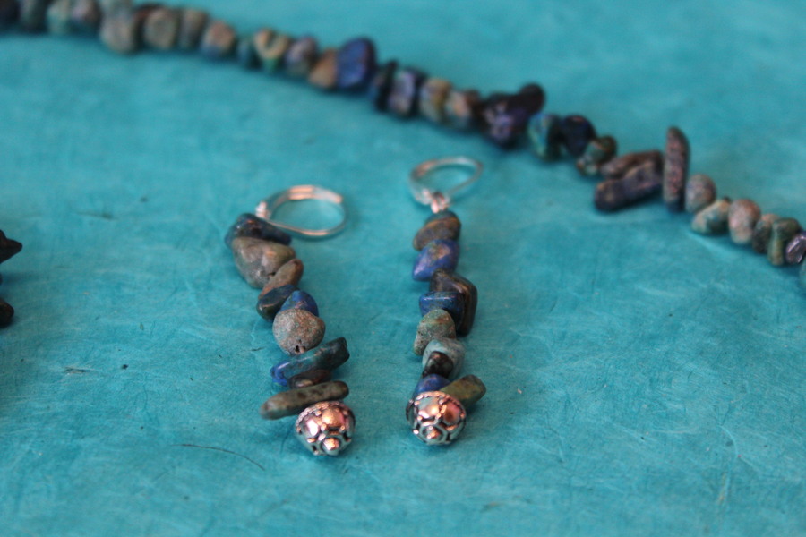 Parure-Bracelet-Collier-Boucle dOreille-Perles de Chrysocolle Véritable (5)