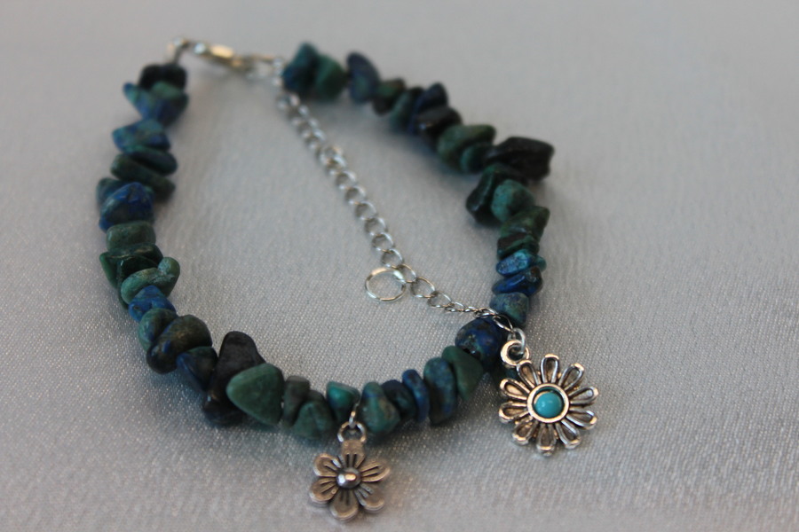 Parure-Bracelet-Collier-Boucle dOreille-Perles de Chrysocolle Véritable (9)