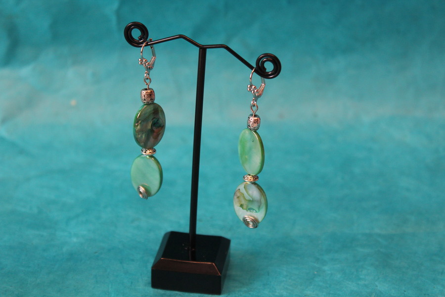 Parure-Collier-Bracelet-Boucle dOreille-Nacre Vert et Perles Métal (3)