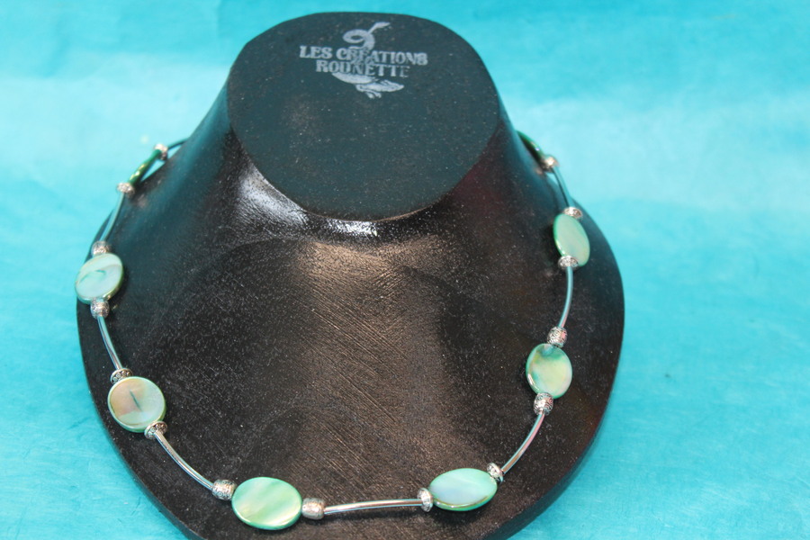 Parure-Collier-Bracelet-Boucle dOreille-Nacre Vert et Perles Métal (2)