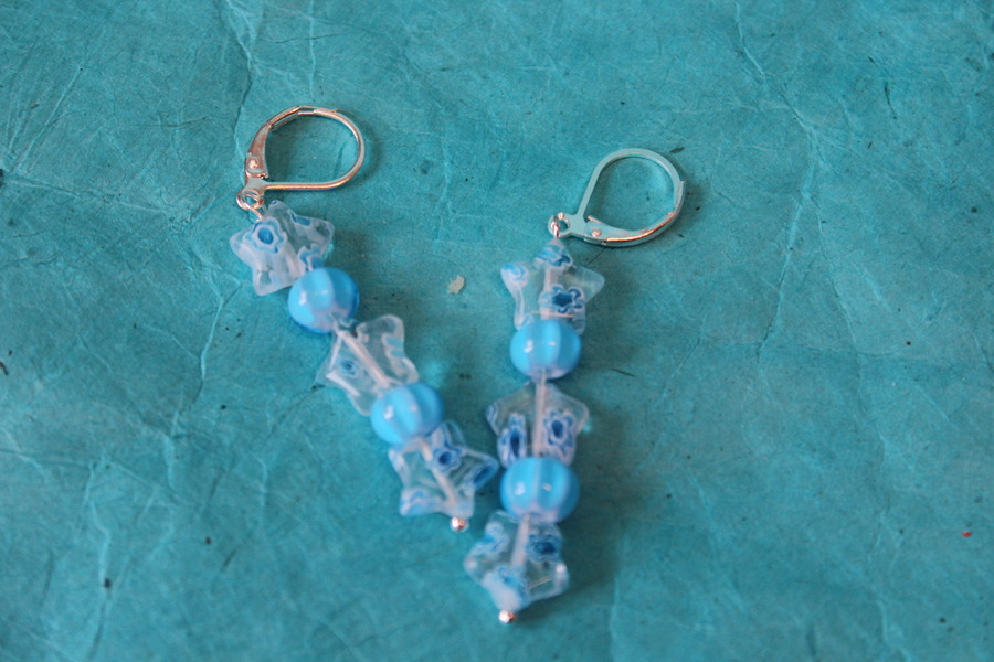 Parure-Collier-Boucle dOreille-Perles de Verre Bleues à Motifs (3)