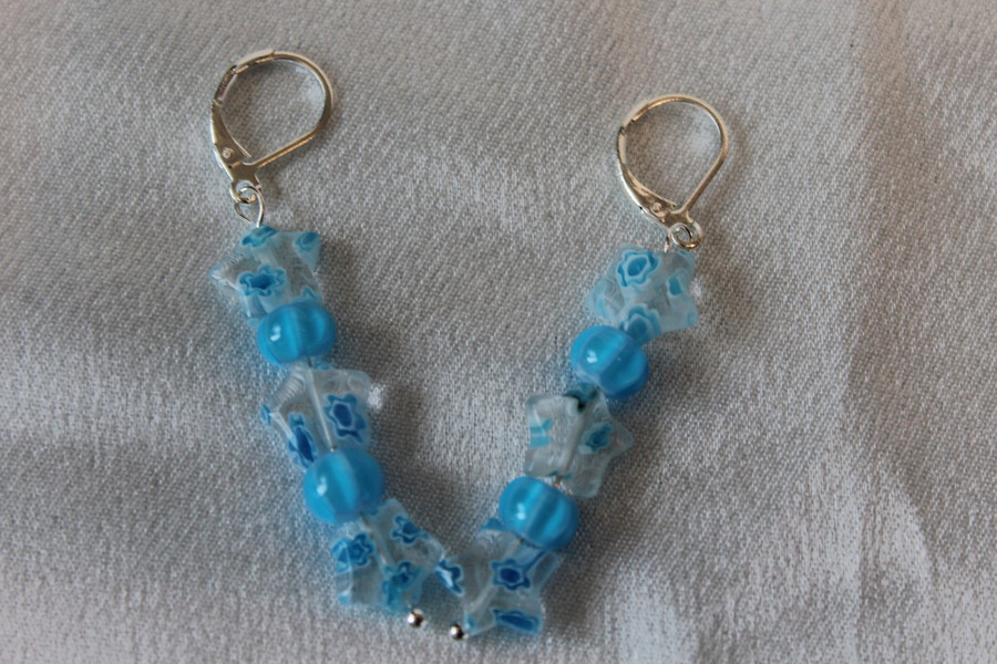 Parure-Collier-Boucle dOreille-Perles de Verre Bleues à Motifs (6)