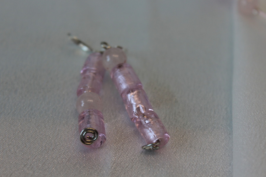 Parure-Collier-Boucle dOreille-Perles de Quartz Véritable et Perles de Verre Roses (2)