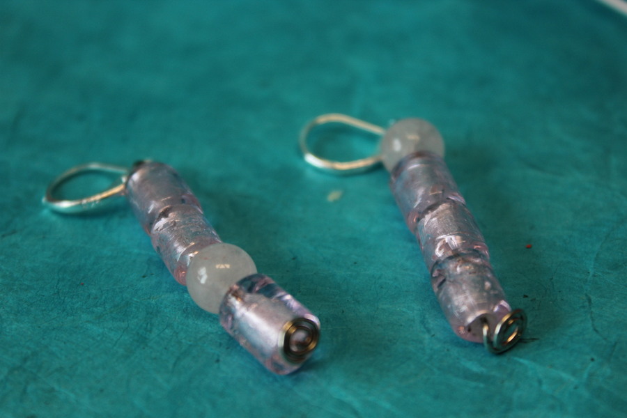 Parure-Collier-Boucle dOreille-Perles de Quartz Véritable et Perles de Verre Roses (7)